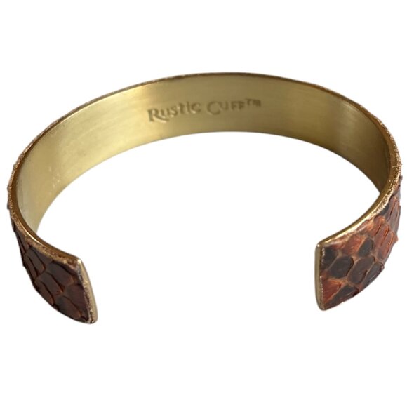 Rustic Cuff Python Textured Brown and Gold Bracelet - Picture 2 of 4